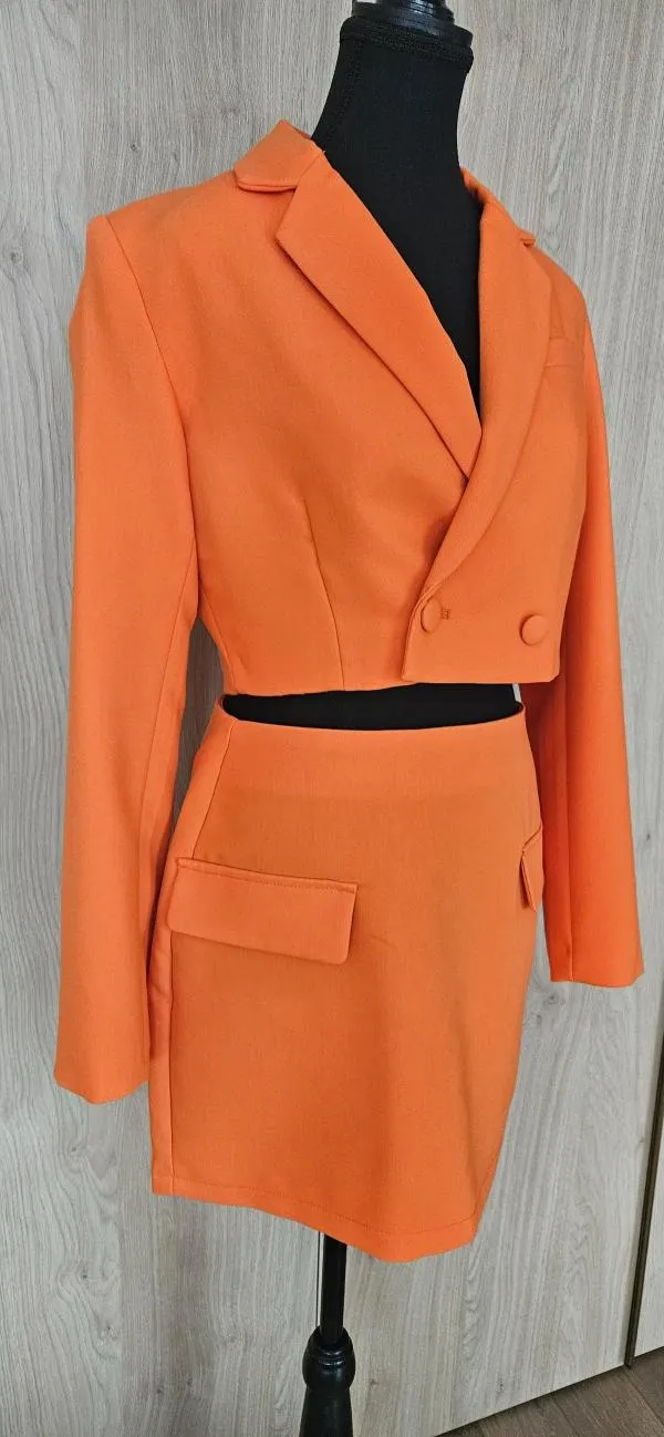 Costum cu sacou și fustă AMISU S | Portocaliu - Image 3