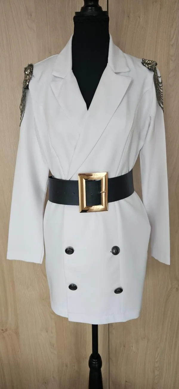 Rochie tip blazer S | Alb, Mini, Mânecă lungă - Image 6