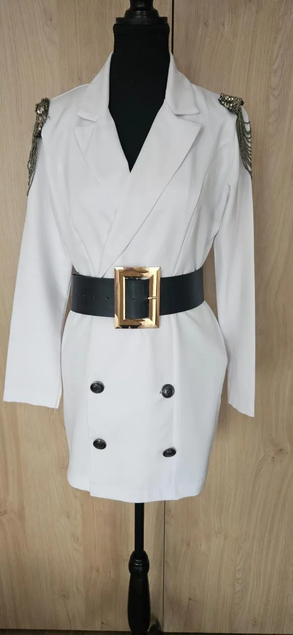 Rochie tip blazer S | Alb, Mini, Mânecă lungă - Image 2