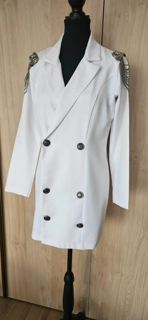 Rochie tip blazer S | Alb, Mini, Mânecă lungă - Image 5