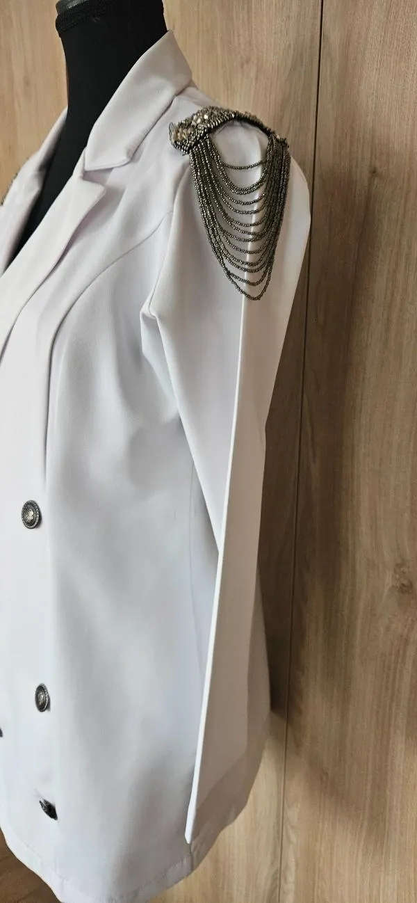 Rochie tip blazer S | Alb, Mini, Mânecă lungă - Image 4