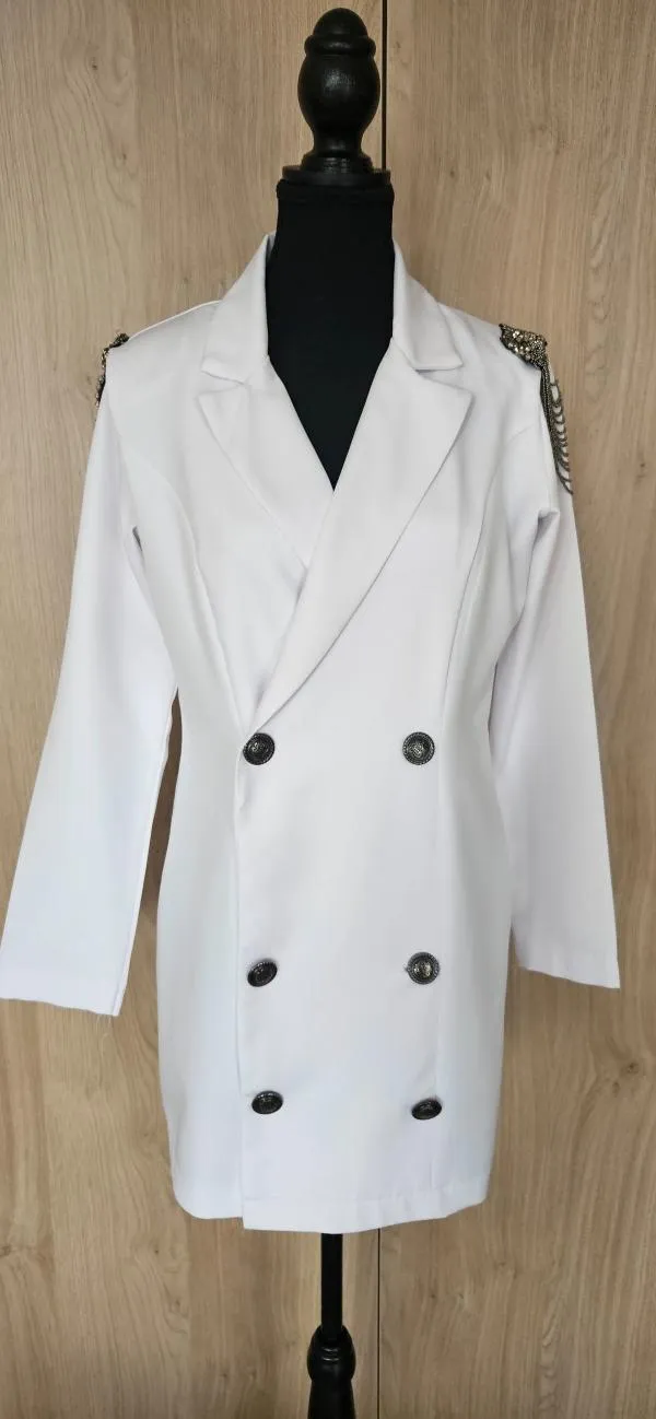 Rochie tip blazer S | Alb, Mini, Mânecă lungă - Image 3