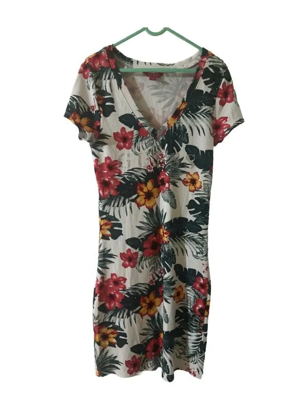 Rochie de vară Guess S | Multicolor, Mini, Mânecă scurtă, Floral & Tropical, Pietre decorative