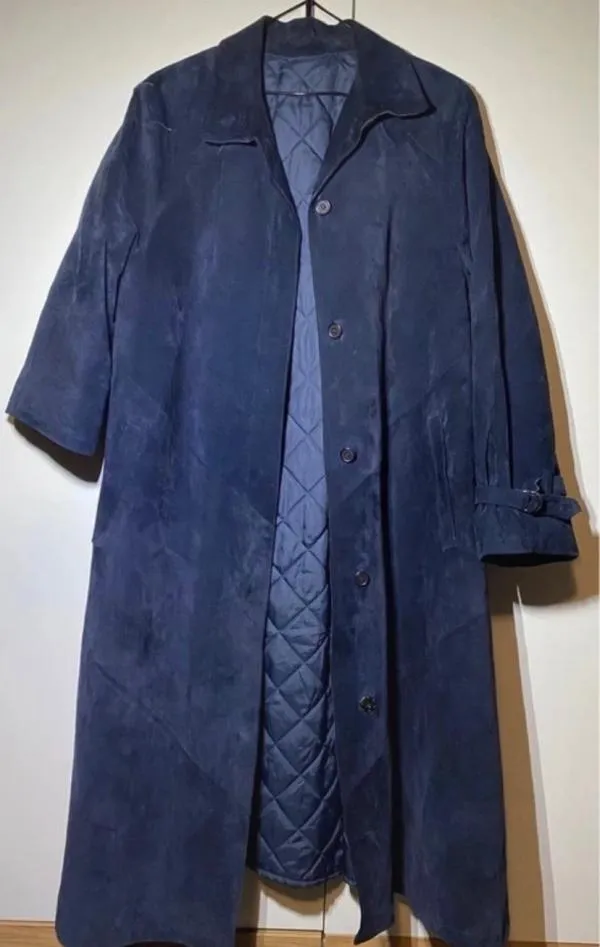 Palton lung L | Indigo, Fără glugă, Piele întoarsă  Suede - Image 5