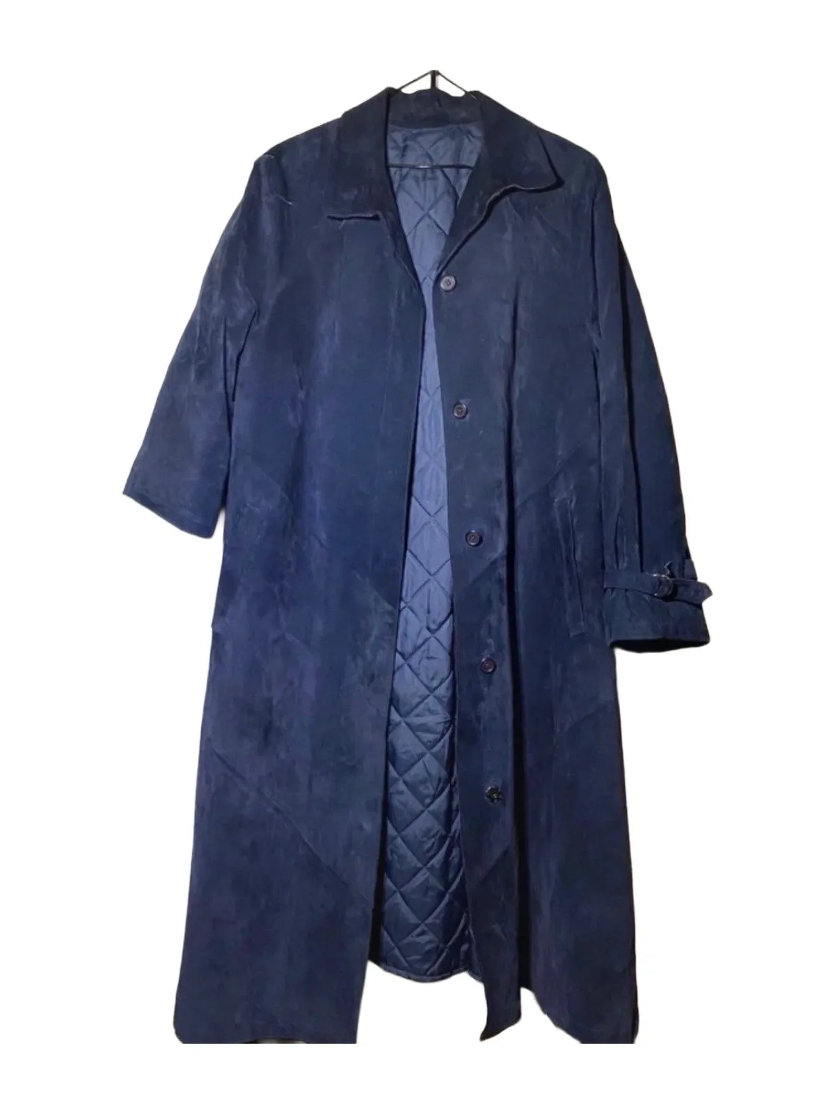 Palton lung L | Indigo, Fără glugă, Piele întoarsă Suede