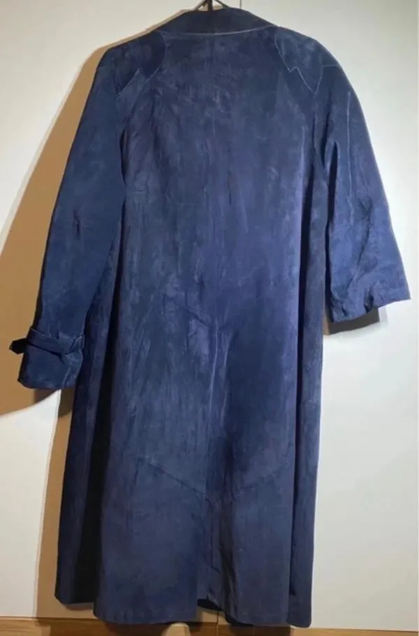Palton lung L | Indigo, Fără glugă, Piele întoarsă  Suede - Image 3