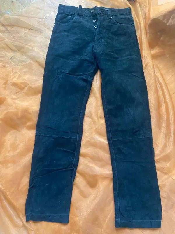 Pantaloni Enjoy S-M | Negru, Lungi, Talie înaltă, Straight (Drepți) fit, Biker  Moto, Piele întoarsă Suede - Image 2