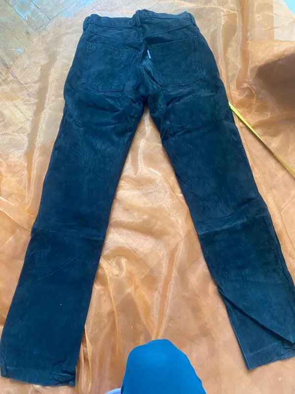 Pantaloni Enjoy S-M | Negru, Lungi, Talie înaltă, Straight (Drepți) fit, Biker  Moto, Piele întoarsă Suede - Image 3