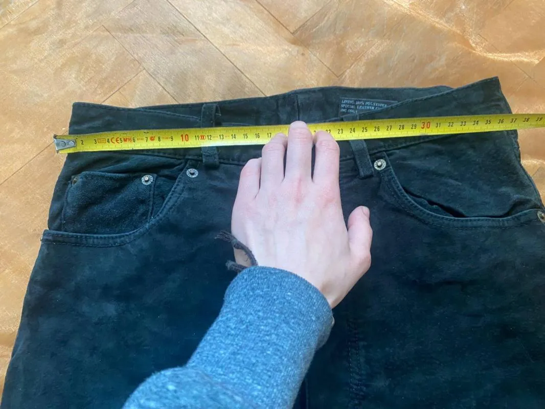 Pantaloni Enjoy S-M | Negru, Lungi, Talie înaltă, Straight (Drepți) fit, Biker  Moto, Piele întoarsă Suede - Image 5