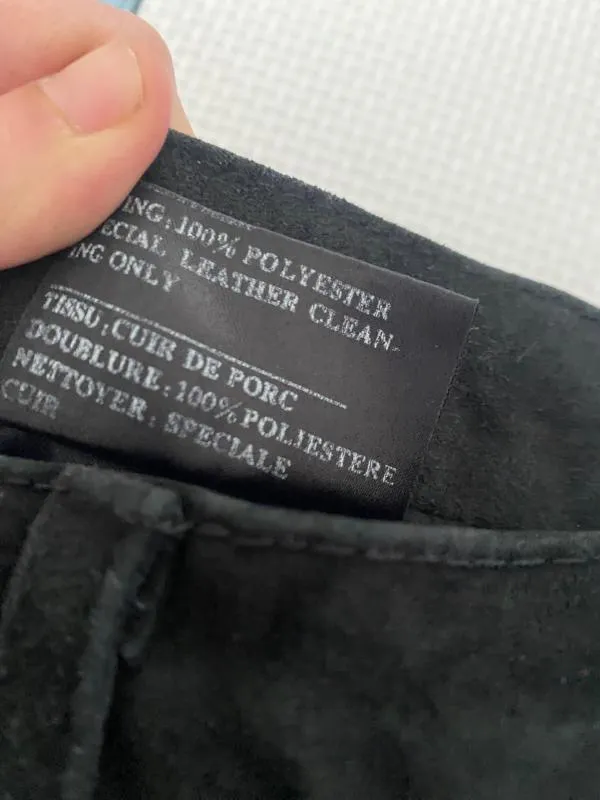 Pantaloni Enjoy S-M | Negru, Lungi, Talie înaltă, Straight (Drepți) fit, Biker  Moto, Piele întoarsă Suede - Image 4