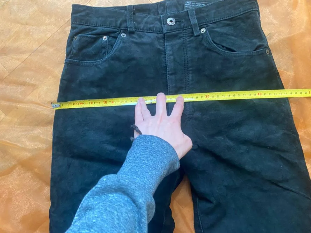 Pantaloni Enjoy S-M | Negru, Lungi, Talie înaltă, Straight (Drepți) fit, Biker  Moto, Piele întoarsă Suede - Image 6