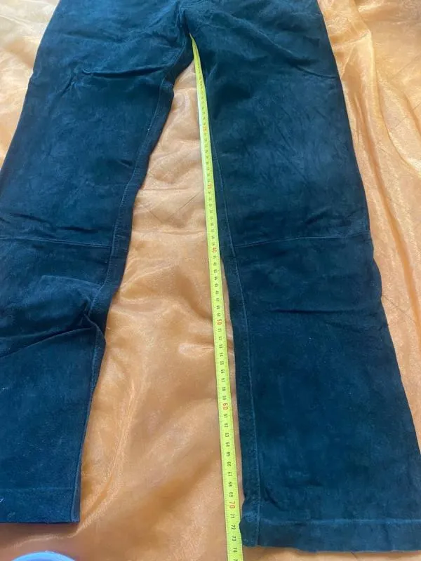 Pantaloni Enjoy S-M | Negru, Lungi, Talie înaltă, Straight (Drepți) fit, Biker  Moto, Piele întoarsă Suede - Image 7