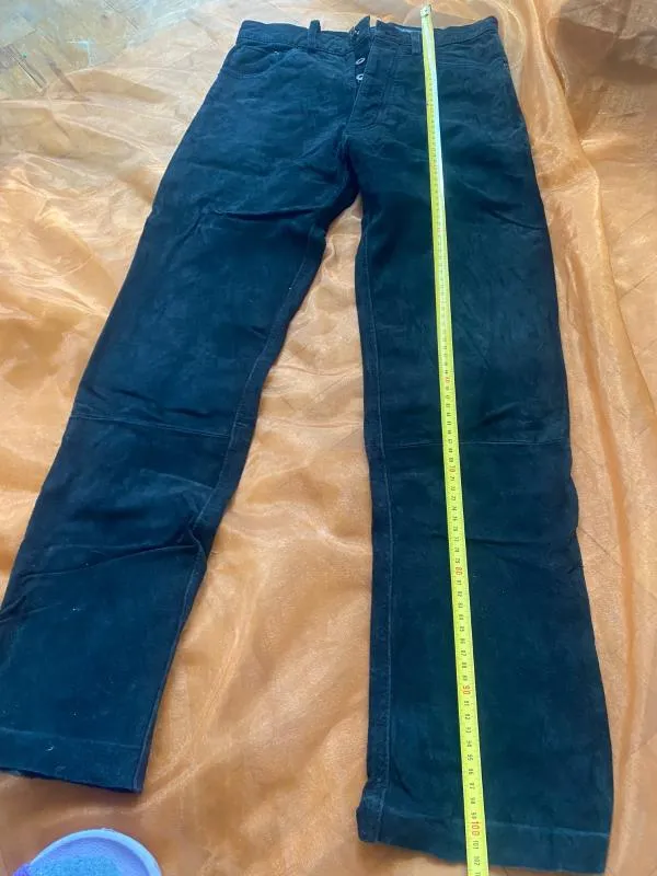 Pantaloni Enjoy S-M | Negru, Lungi, Talie înaltă, Straight (Drepți) fit, Biker  Moto, Piele întoarsă Suede - Image 8