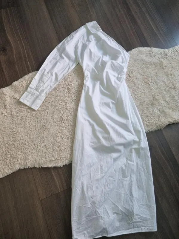 Rochie tip cămașă Zara S | Alb, Midi, Pe un umăr, Design asimetric, Bumbac - Image 5