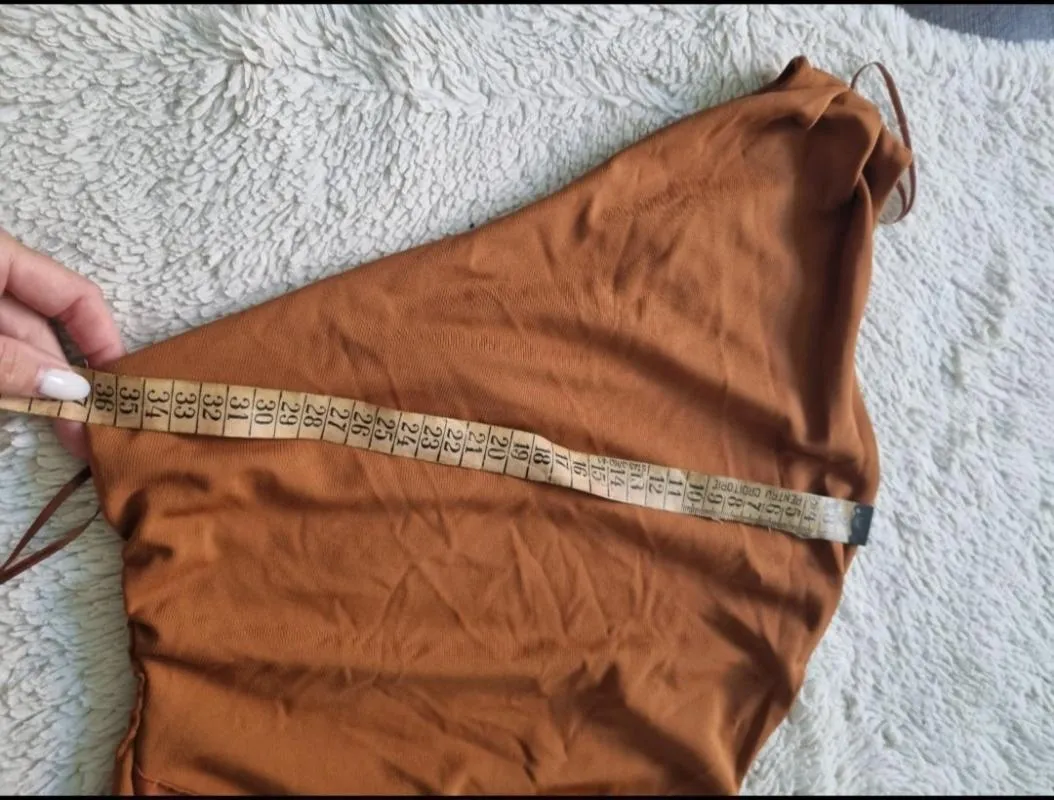 Rochie casual Zara S | Caramel, Midi, Pe un umăr, Design asimetric - Image 7