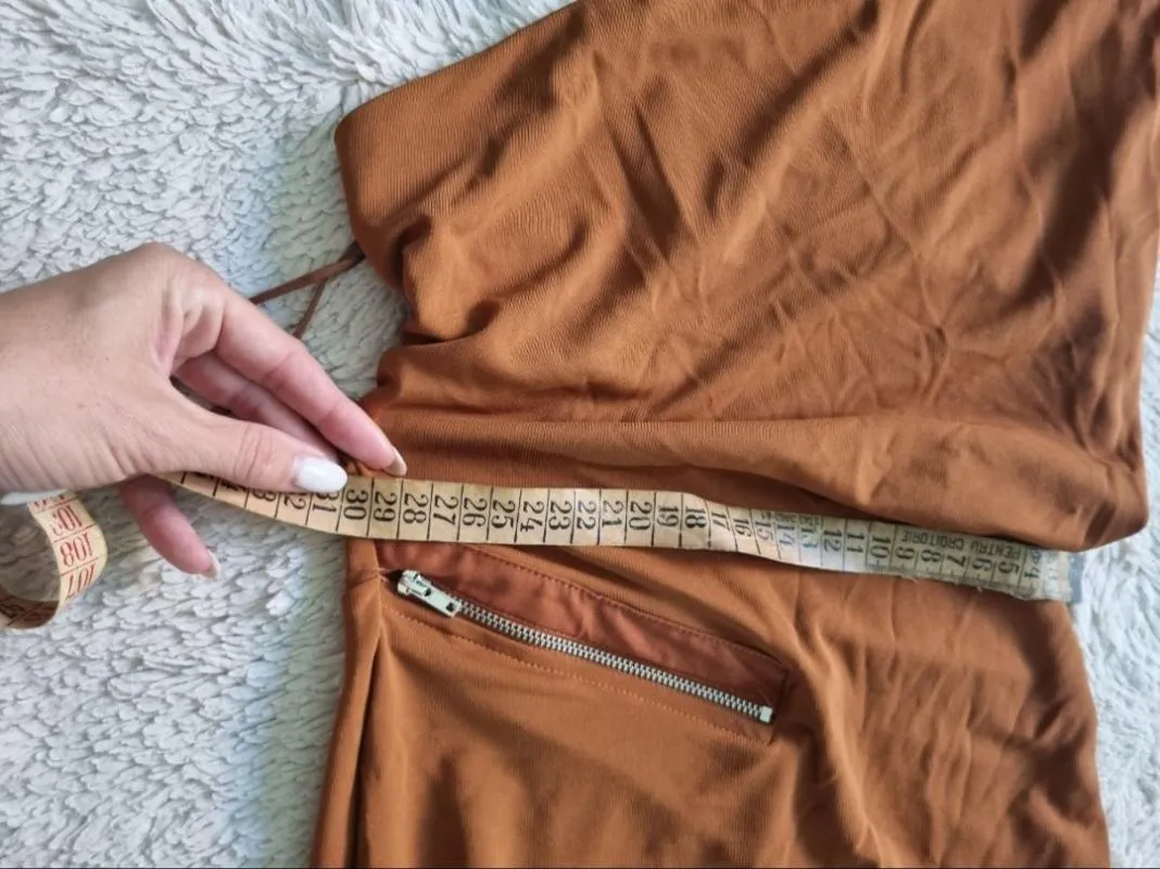 Rochie casual Zara S | Caramel, Midi, Pe un umăr, Design asimetric - Image 8