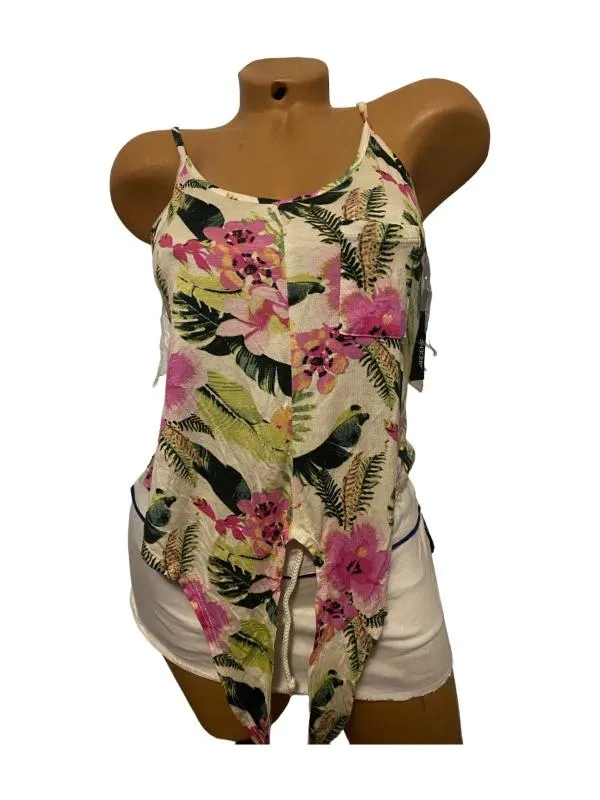 Top tank Ardene S | Multicolor, Normal, Mulat Cambrat fit, Floral & Tropical, Design asimetric