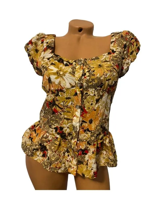 Top cu peplum La Morena S | Multicolor, Normal, Mulat Cambrat fit, Floral & Tropical