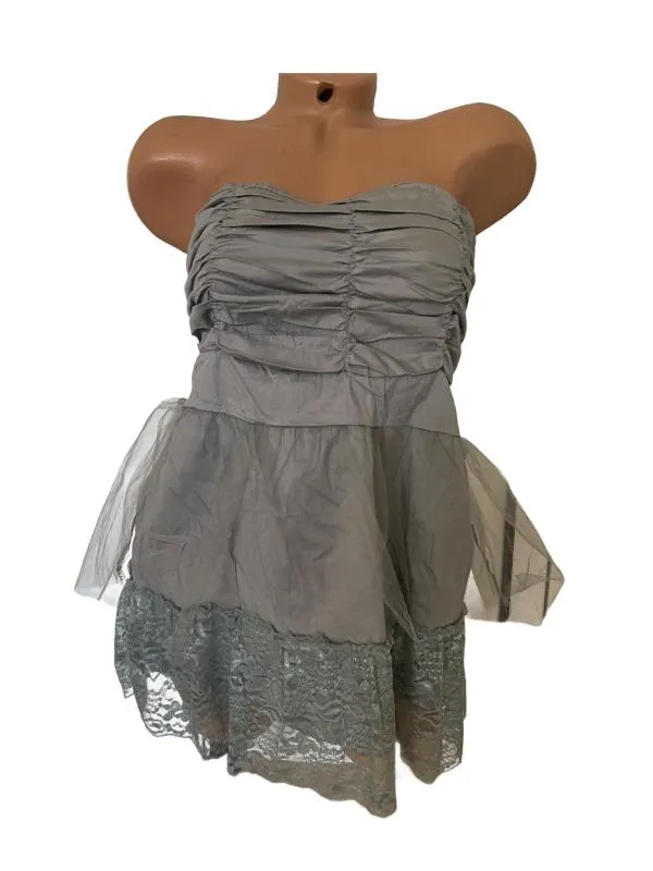 Top cu peplum S&W XL | Gri, Lung, Relaxed Lejer fit, Monocrom, Dantelă