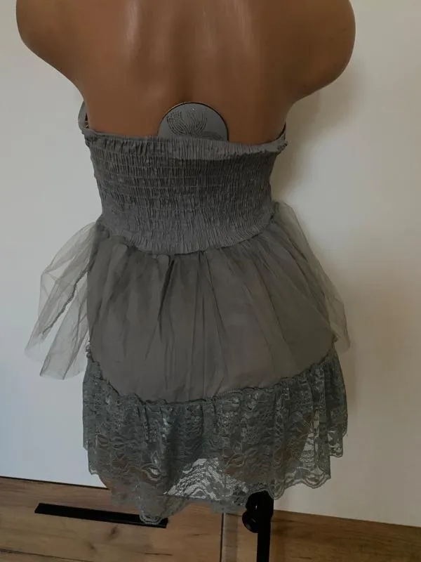 Top cu peplum S&W XL | Gri, Lung, Relaxed Lejer fit, Monocrom, Dantelă - Image 3