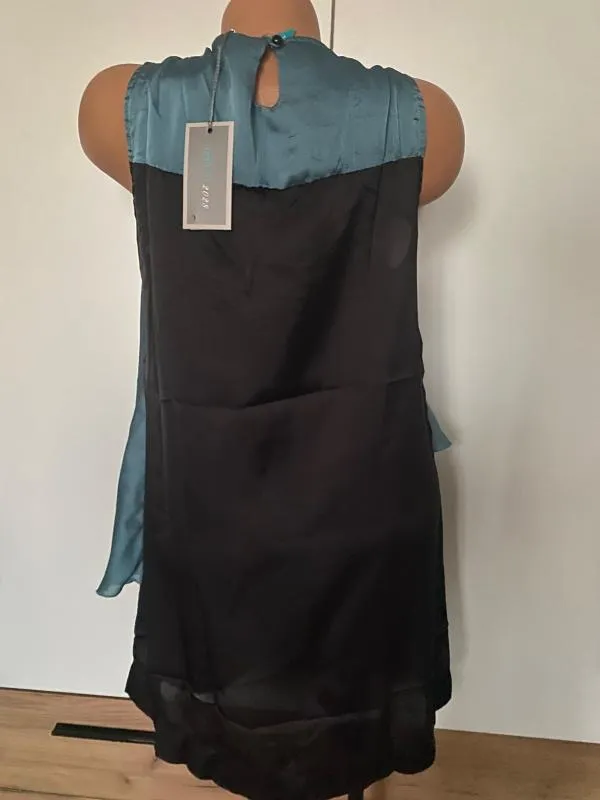 Rochie de seară HK 2028 L | Bleu, Midi, Fără mâneci, Pliuri - Image 3