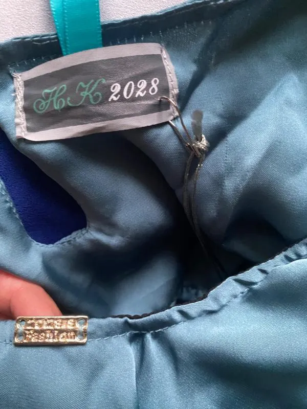 Rochie de seară HK 2028 L | Bleu, Midi, Fără mâneci, Pliuri - Image 5