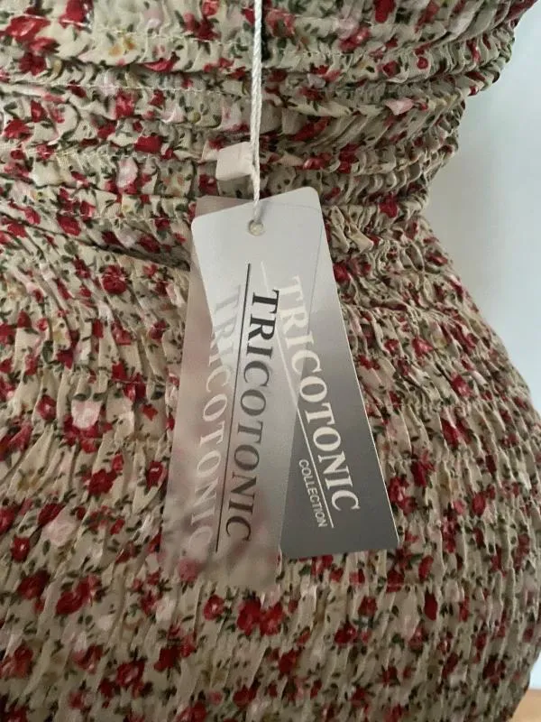 Rochie mulată Tricotonic M | Multicolor, Mini, Cu umerii goi, Floral & Tropical, Volane, Bumbac - Image 4