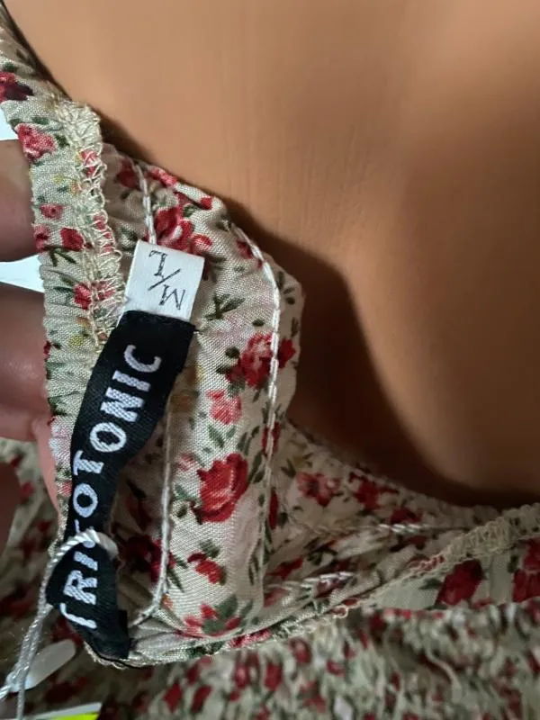 Rochie mulată Tricotonic M | Multicolor, Mini, Cu umerii goi, Floral & Tropical, Volane, Bumbac - Image 5