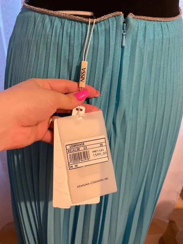 Rochie de seară Nissa S | Turcoaz, Maxi, Bretele subțiri, Pliuri, Poliester - Image 3