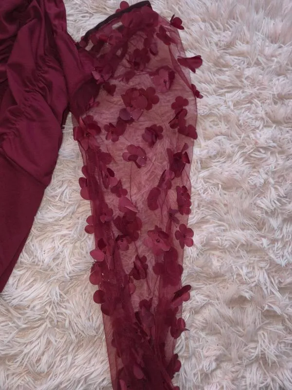 Rochie de seară Shein S | Burgundy, Maxi, Mânecă lungă, Plus size, Pliuri, Poliester - Image 4