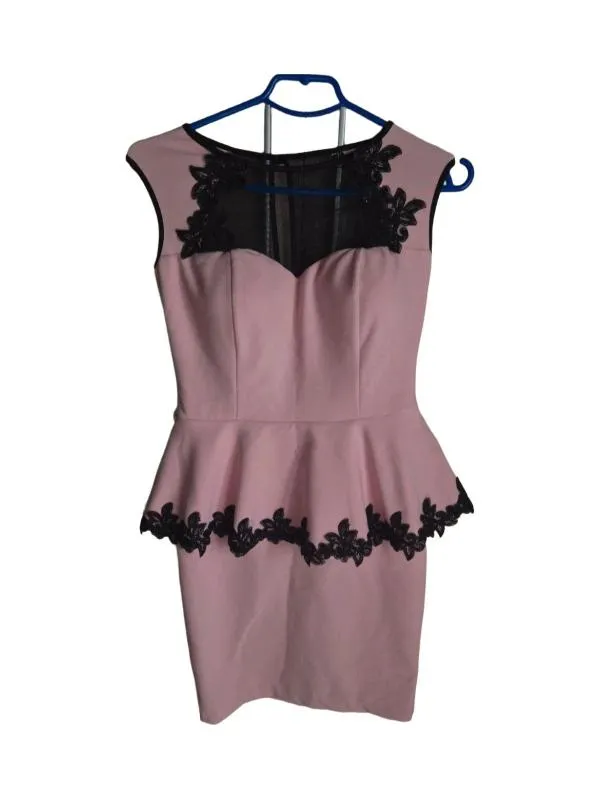 Rochie de seară Fervente L | Roz, Midi, Fără mâneci, Dantelă, Poliester