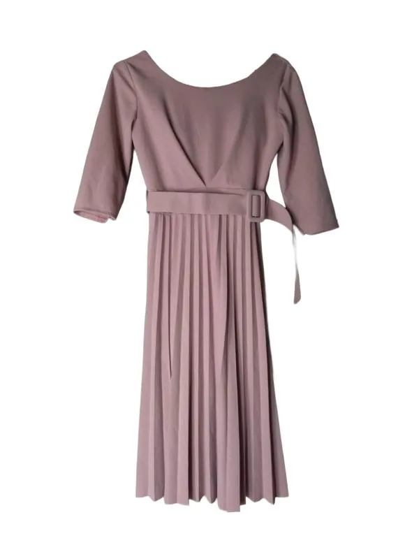 Rochie de ocazie S | Roz, Midi, Mânecă lungă, Pliuri, Poliester
