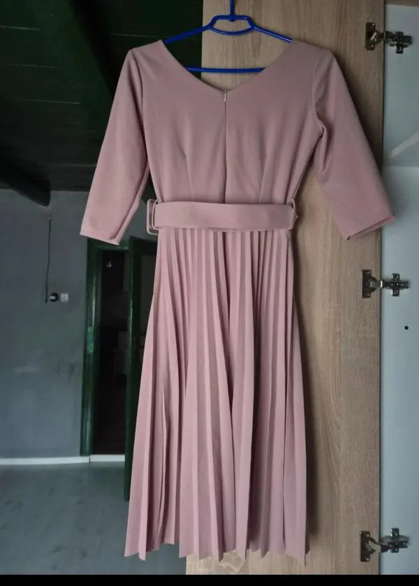 Rochie de ocazie S | Roz, Midi, Mânecă lungă, Pliuri, Poliester - Image 3