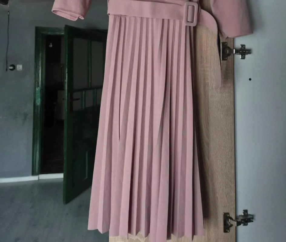 Rochie de ocazie S | Roz, Midi, Mânecă lungă, Pliuri, Poliester - Image 5