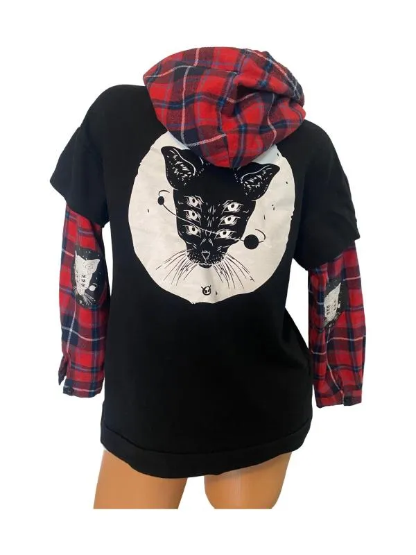 Hanorac XS | Roșu, Cropped (Scurt), Regular fit, Carouri