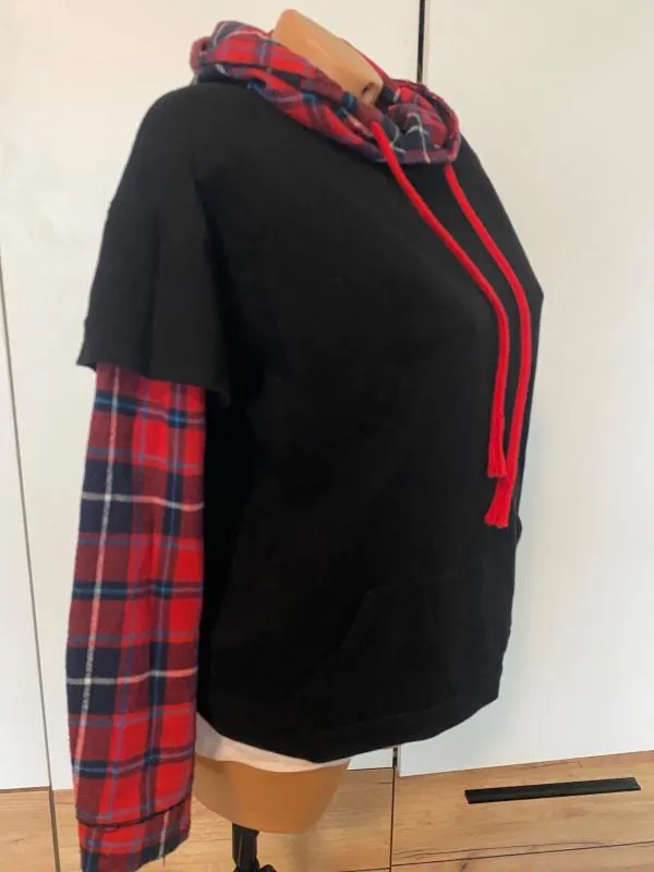 Hanorac XS | Roșu, Cropped (Scurt), Regular fit, Carouri - Image 2