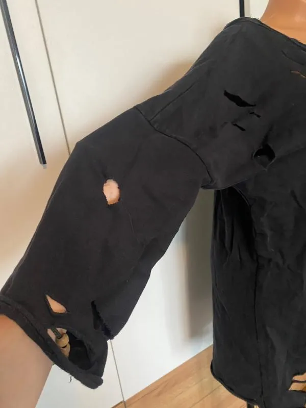 Bluză ASOS XS | Negru, Lung, Mânecă lungă, Oversize fit, Cu decupaje, Bumbac - Image 4
