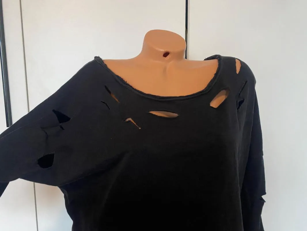 Bluză ASOS XS | Negru, Lung, Mânecă lungă, Oversize fit, Cu decupaje, Bumbac - Image 5