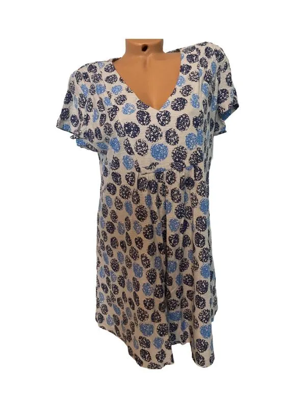 Rochie dreaptă Tara L | Argintiu, Midi, Mânecă scurtă, Buline & Imprimeuri mici, Bumbac