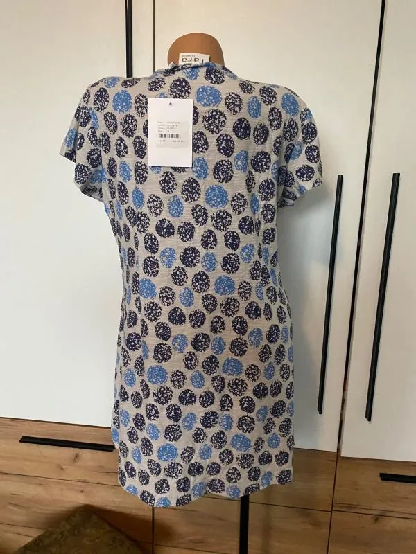 Rochie dreaptă Tara L | Argintiu, Midi, Mânecă scurtă, Buline & Imprimeuri mici, Bumbac - Image 3
