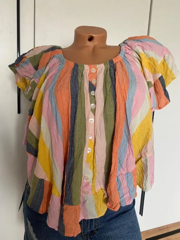 Top cropped Angie L | Multicolor, Cropped (Scurt), Relaxed Lejer fit, Dungi, Volane, Vâscoză - Image 2