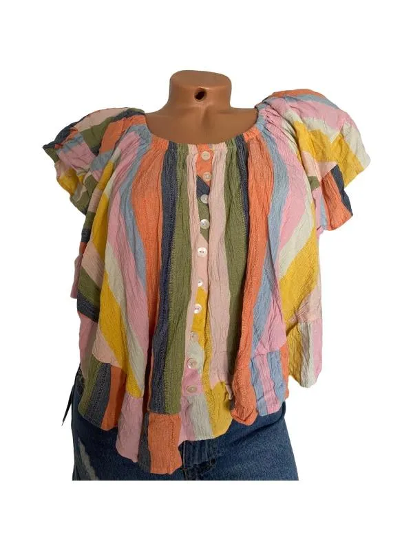 Top cropped Angie L | Multicolor, Cropped (Scurt), Relaxed Lejer fit, Dungi, Volane, Vâscoză