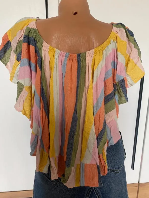 Top cropped Angie L | Multicolor, Cropped (Scurt), Relaxed Lejer fit, Dungi, Volane, Vâscoză - Image 3