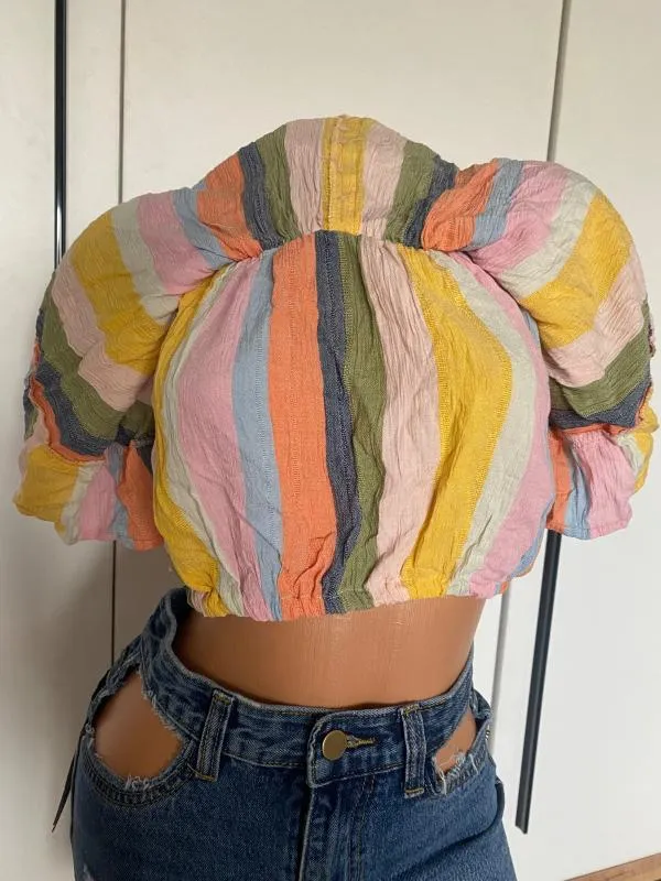 Top cropped Angie L | Multicolor, Cropped (Scurt), Relaxed Lejer fit, Dungi, Volane, Vâscoză - Image 4