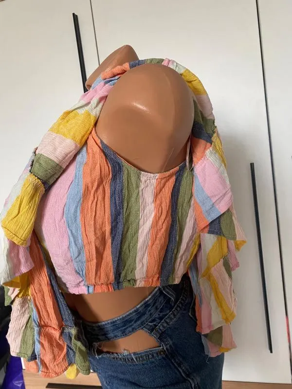 Top cropped Angie L | Multicolor, Cropped (Scurt), Relaxed Lejer fit, Dungi, Volane, Vâscoză - Image 6