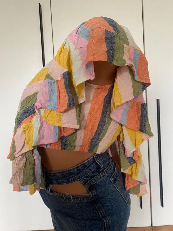 Top cropped Angie L | Multicolor, Cropped (Scurt), Relaxed Lejer fit, Dungi, Volane, Vâscoză - Image 7
