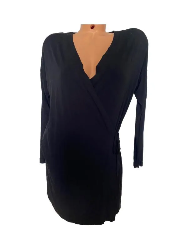 Rochie casual Systemaction S | Negru, Midi, Mânecă lungă, Decolteu în V