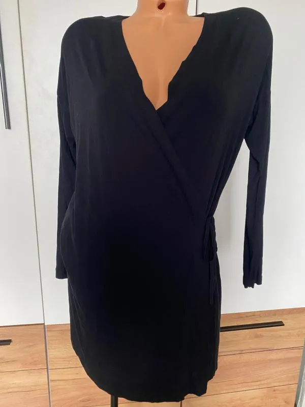 Rochie casual Systemaction S | Negru, Midi, Mânecă lungă, Decolteu în V - Image 2