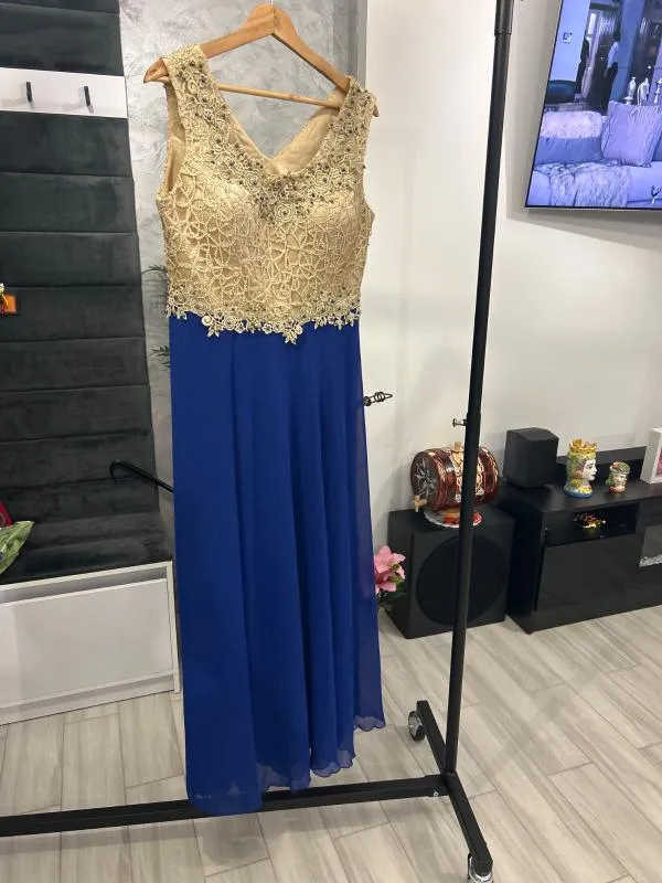 Rochie de seară Pozzltne XL | Albastru, Maxi, Fără mâneci, Curvy, Broderie - Image 2
