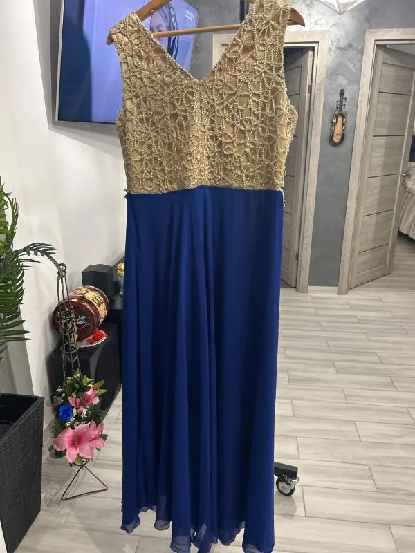 Rochie de seară Pozzltne XL | Albastru, Maxi, Fără mâneci, Curvy, Broderie - Image 3